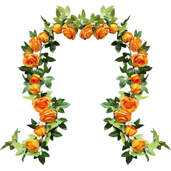 UKELER 2 Pack Artificial Flower Garland Rose Floral Vines Artificial Flowers Hanging Rose Flower Plants for Garden Craft Home Decor, Orange