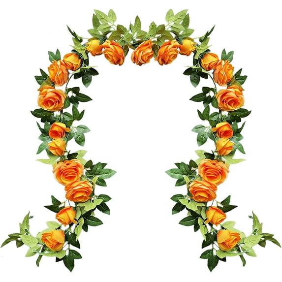 UKELER 2 Pack Artificial Flower Garland Rose Floral Vines Artificial Flowers Hanging Rose Flower Plants for Garden Craft Home Decor, Orange