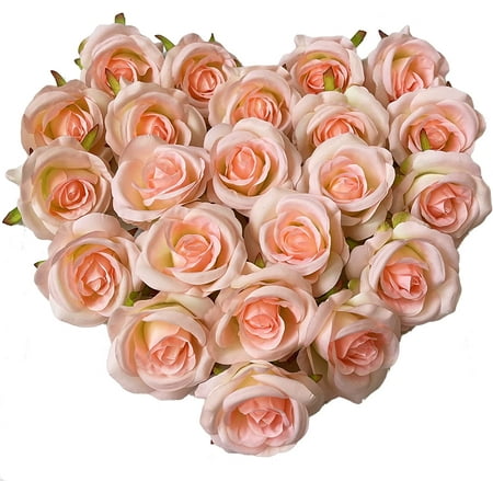 UKELER 3.5 Inch Artificial Rose Flower Heads 20 Pcs Real Looking Light Pink Roses Heads for Wedding Home Decoration DIY Flower Crafts