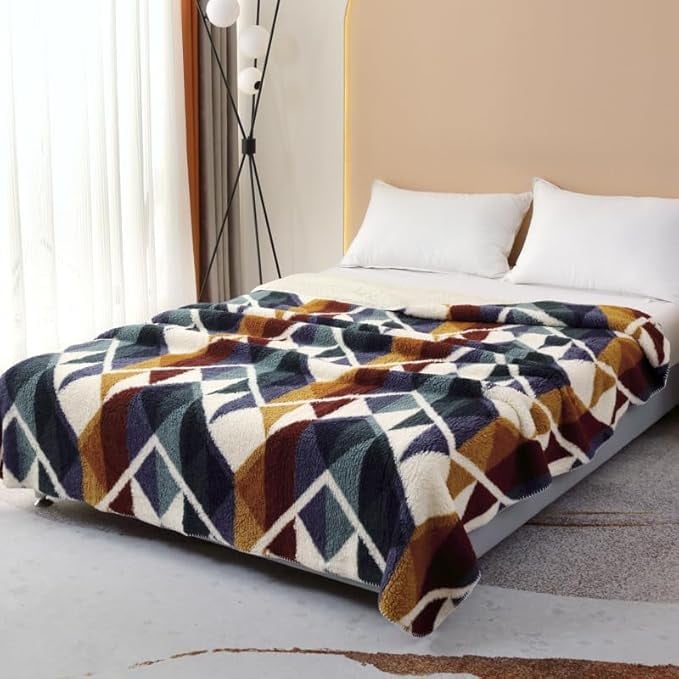 UKELER Boho Sherpa Fleece Blanket 80'' × 90'', Ultra Soft Aztec Queen Blanket for All Season, Cozy, Plush, Bohemian Throw Blanket for Bed/Couch/Sofa/Office/Camping