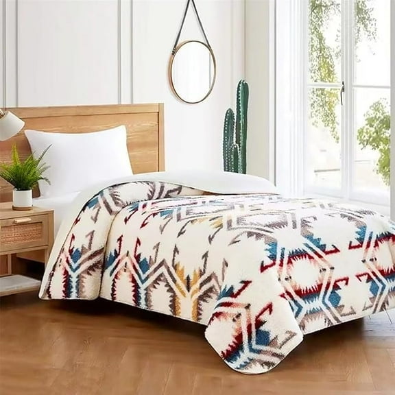 UKELER Boho Sherpa Fleece Blanket 90'' × 112'', Ultra Soft Aztec King Szie Blanket for All Season, Cozy, Plush, Bohemian Throw Blanket for Bed/Couch/Sofa/Office/Camping