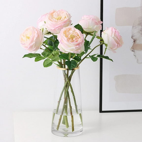 UKELER Fake Flowers Light Pink Realistic Roses Bouquet Spring Fall Winter Artificial Flowers for Home Decor Flower Arrangement Wedding Party Decoration