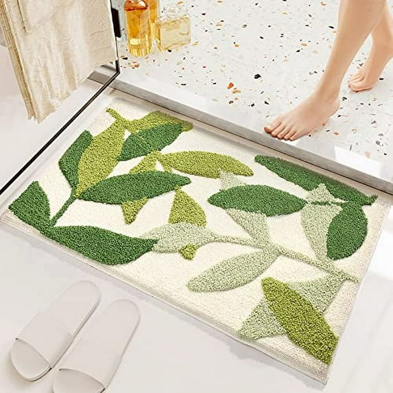 UKELER Green Leaves Bathroom Rug for Kids Non Slip Absorbent Bath Mat Washable Shaggy Kids Bedroom Decor Bathroom Door Mat 19.7''x31.5''