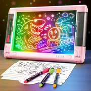 UKEXE 15 Inch Rechargeable LED Drawing Board - 9 Neon Light Modes, Portable Dry Erase Glow Art Tablet with Tracing Sheets, Creative Gift for Kids & Teens (Pink)