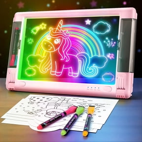 UKEXE Rechargeable LED Drawing Board Toy for Kids - 15-Inch Glow Art Tablet with 9 Neon Modes, Tracing Sheets, Gifts for 4-12 Year Old Boys Girls (Pink)