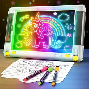 UKEXE Rechargeable LED Drawing Board Toy for Kids - 15-Inch Glow Art Tablet with 9 Neon Modes, Tracing Sheets, Gifts for 4-12 Year Old Boys Girls (White)