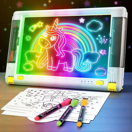 UKEXE 15 Inch Rechargeable LED Drawing Board - 9 Neon Light Modes, Portable Glow Art Tablet with Tracing Sheets, Creative Gift for Kids & Teens (White)