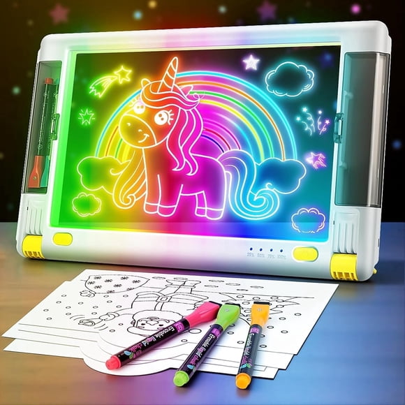 UKEXE 15 Inch Rechargeable LED Drawing Board - 9 Neon Light Modes, Portable Glow Art Tablet with Tracing Sheets, Creative Gift for Kids & Teens (White)