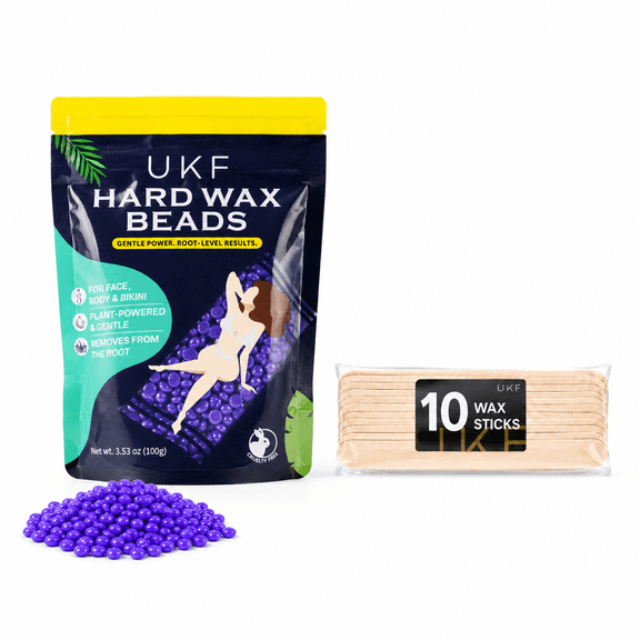 UKF Hard Wax Beads for Hair Removal, Brazilian Bikini Wax for Face Body Legs Underarms, Purple, 3.53 oz, 10 Wax Sticks