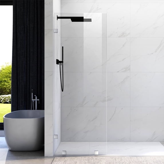 UKH07B2 29 in. W x 80 in. H Frameless Fixed Shower Glass Panel in Brushed Nickel with 3/8 in. Clear Tempered Glass