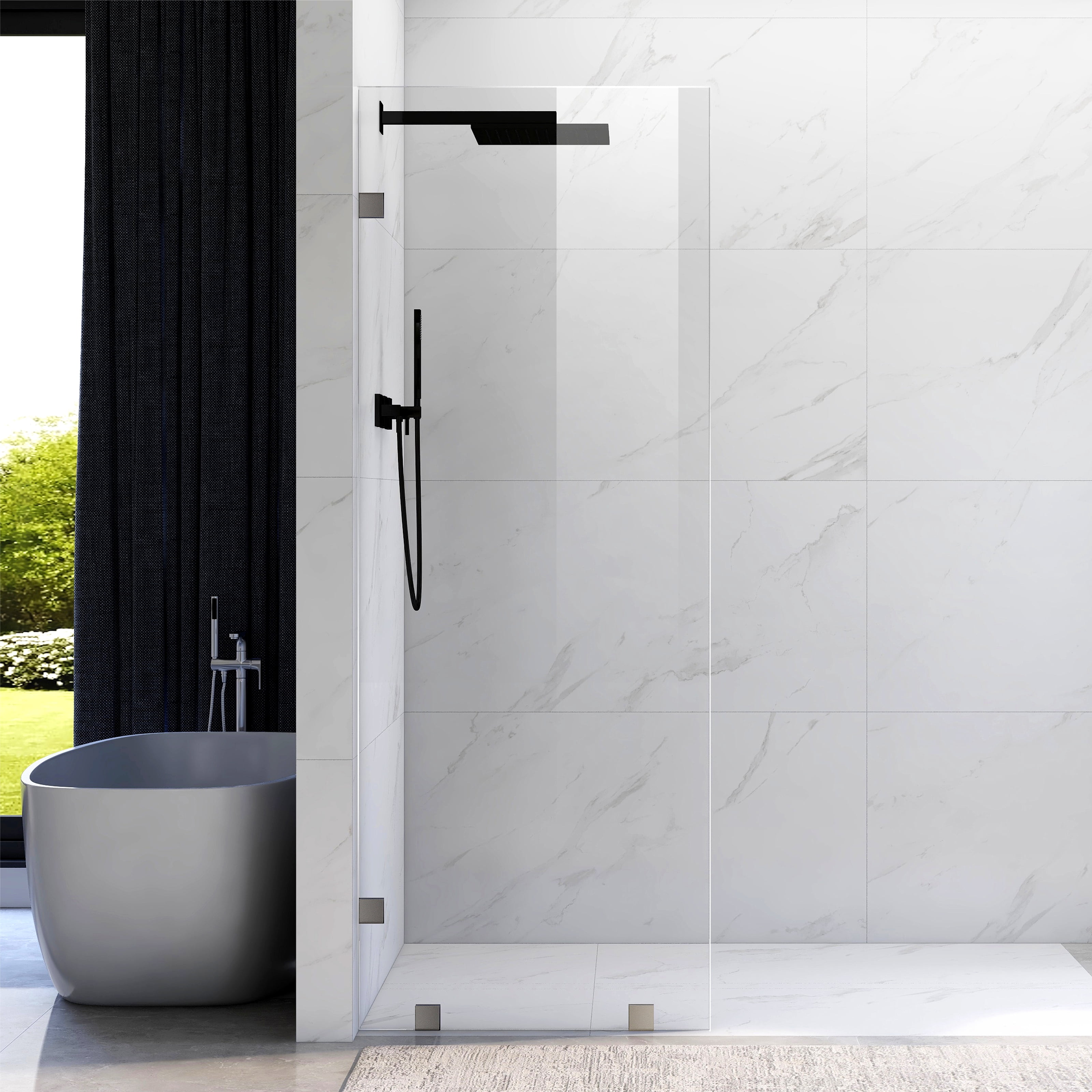 UKH07B2 39 in. W x 80 in. H Frameless Fixed Shower Glass Panel in Space ...