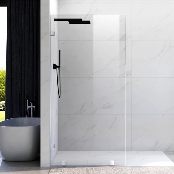 UKH07B2 45 in. W x 80 in. H Frameless Fixed Shower Glass Panel in Brushed Nickel with 3/8 in. Clear Tempered Glass