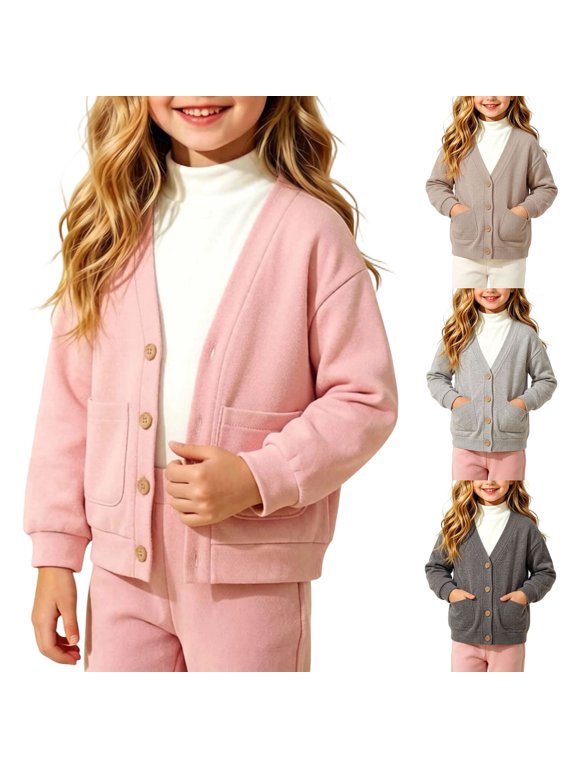 Baby Toddler Boys and Girls Cardigan Sweater, Cotton V-Neck Ribbed Long Sleeve Snap Front Kids Sweater with Pocket Ages 0-4