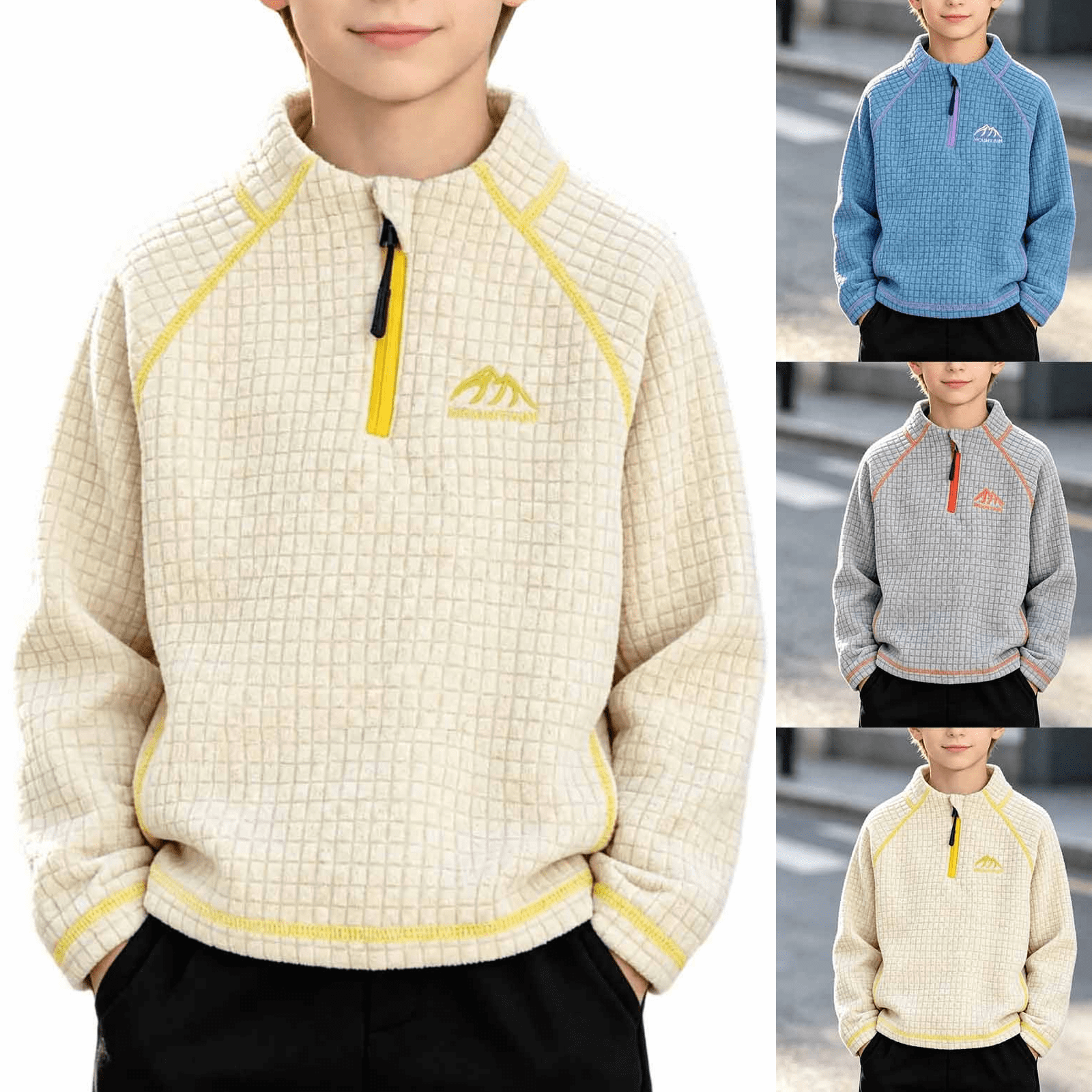 UKHCCC Boys and Girls Half Zip Sweatshirt, Mock Neck Long Sleeve Grid ...