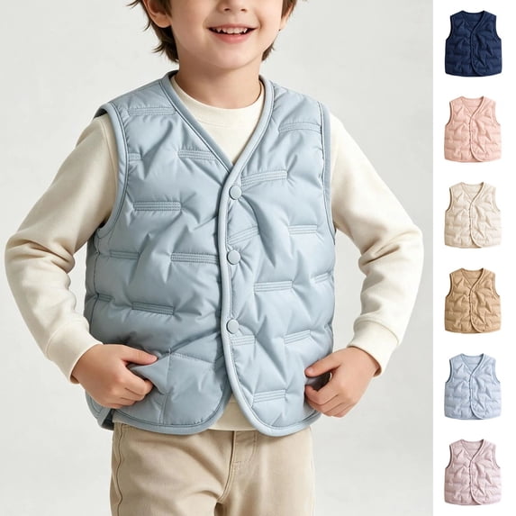 UKHCCC Boys and Girls Padded Vest, Kids Sleeveless Button Closure Woven ...
