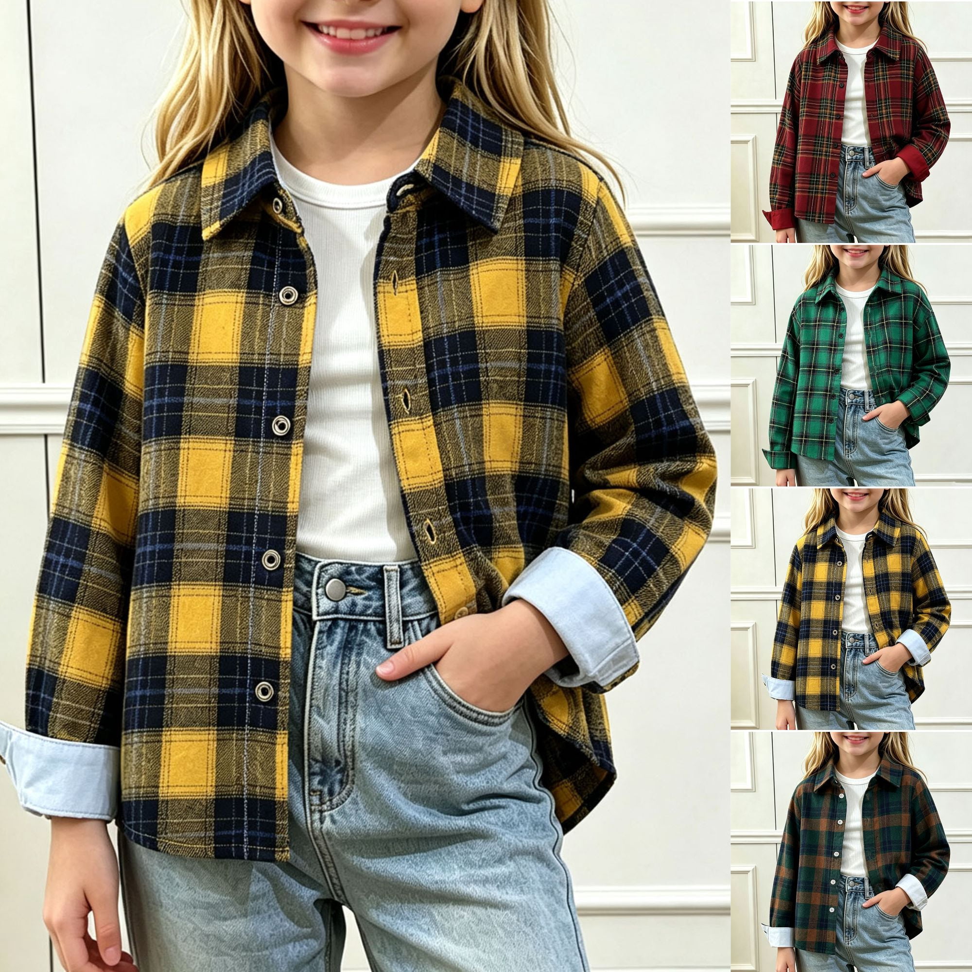 UKHCCC Boys and Girls Plaid Shirt Jacket, Kids Cotton Button Down Long ...