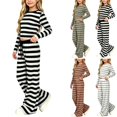 thumbnail image 1 of UKHCCC Girls 2 Piece Outfit, Striped Long Sleeve Crop Top and Wide Leg Pants Set with Drawstring Waist, Fall Winter Clothes Ages 7-15, 1 of 9