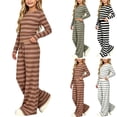 thumbnail image 1 of UKHCCC Girls 2 Piece Outfit, Striped Long Sleeve Crop Top and Wide Leg Pants Set with Drawstring Waist, Fall Winter Clothes Ages 7-15, 1 of 9