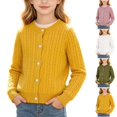 thumbnail image 1 of UKHCCC Girls Cable Knit Cardigan Sweater, Long Sleeve Crew Neck Knit Layering Top, Regular Fit for Toddler and Kids Ages 18 Months-10 Years, 1 of 7