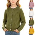 thumbnail image 1 of UKHCCC Girls Cable Knit Cardigan Sweater, Long Sleeve Crew Neck Knit Layering Top, Regular Fit for Toddler and Kids Ages 18 Months-10 Years, 1 of 7