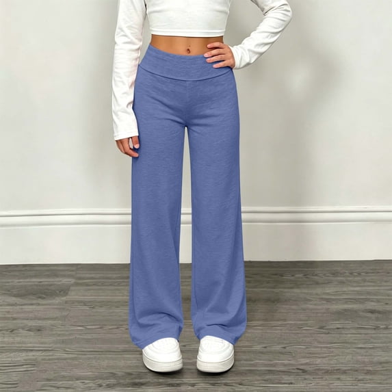 UKHCCC Girls' Wide Leg Pants, High Waisted Stretch Palazzo Pants with Elastic Waist, Lightweight Full-Length Casual Trousers for Ages 5-14