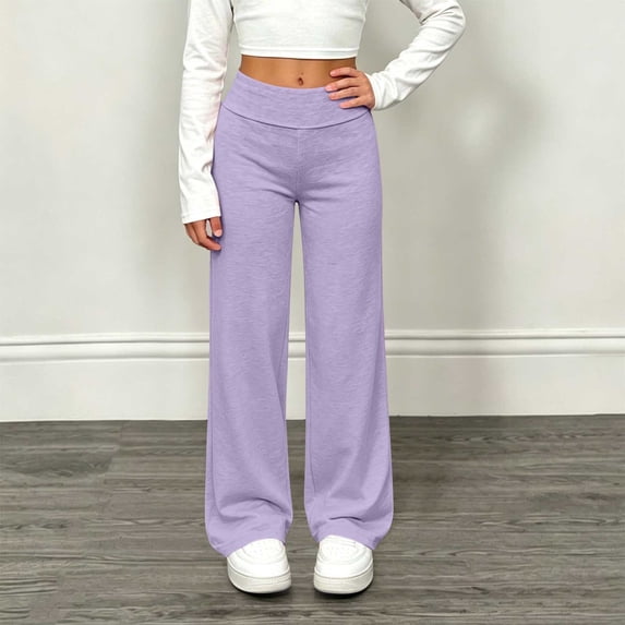 UKHCCC Girls' Wide Leg Pants, High Waisted Stretch Palazzo Pants with Elastic Waist, Lightweight Full-Length Casual Trousers for Ages 5-14