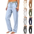 thumbnail image 1 of UKHCCC Linen Pants for Women Cotton Straight with Pockets Elastic Waist Casual Trousers Loose Fit Summer High Rise Solid Drawstring S-3XL, 1 of 8
