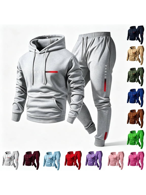 Men's 2 Piece Tracksuit Set Pullover Hooded Sweatshirt and Joggers Athletic Printed Sweatsuit Outfits Casual Activewear S-XL
