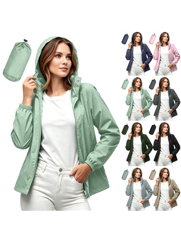 Packable Rain Jacket Women Waterproof Lightweight Hooded Windbreaker Coat with Pockets and Carrying Bag for Golf Hiking Travel 2026 S-3XL