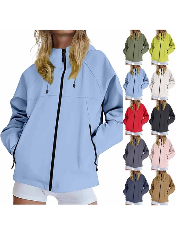 Waterproof Jackets for Women Lightweight Hooded Softshell Rain Coat Zipper Pocket Outdoor Windbreaker Jacket for Hiking Travel 2026 XS-3XL