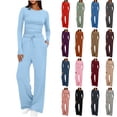 thumbnail image 1 of UKHCCC Women's 2 Piece Outfits Long Sleeve Crewneck Top and Wide Leg Pants Set Casual Drawstring Lounge Sweatpants Suits with Pockets S-2XL, 1 of 9