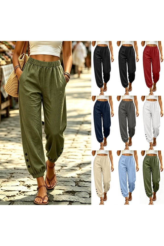 Women's Joggers Elastic Waist Jogger Pants with Pockets Casual Tapered Trousers Soft Cotton Relaxed Fit Drawstring Lounge Activewear S-2XL
