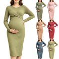 thumbnail image 1 of UKHCCC Women's Maternity Fitted Dress, Long Sleeve Twist Front Stretch Sheath Pregnancy Dress, Mid-Length Casual Dressy Style, 1 of 8