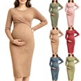 thumbnail image 1 of UKHCCC Women's Maternity Fitted Dress, Long Sleeve Twist Front Stretch Sheath Pregnancy Dress, Mid-Length Casual Dressy Style, 1 of 8