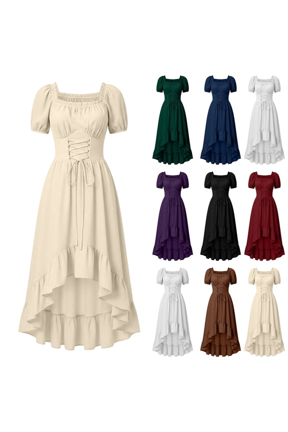 Women's Medieval Inspired Renaissance Style Gown with Puff Sleeves and Square Neckline Flowy A-Line Silhouette Velvet for Cosplay Wedding Formal Occasion S-2XL