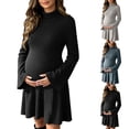 thumbnail image 1 of UKHCCC Women's Turtleneck Maternity Dress, Ribbed Knit A-Line Mini Dress with Long Bell Sleeves, Stretchy Casual Pregnancy Dress, 1 of 7