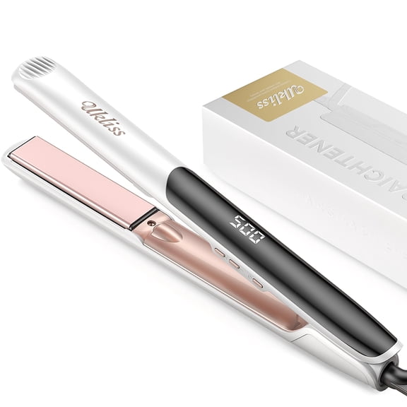UKLISS Professional Flat Iron: MCH Ultra-Fast Heating in 30 Sec.10 Temp Settings up to 500F for Long-Lasting Straight & Curly Styles.Hair Straightener for All Hair Types.Plancha de Cabello (White)