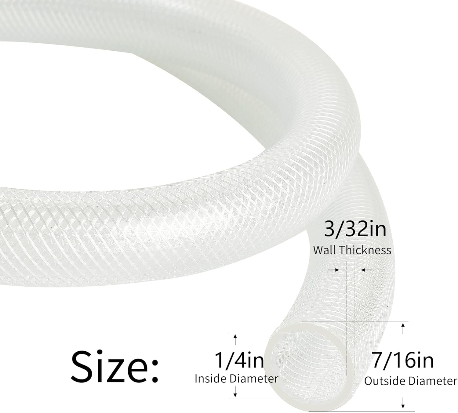 UKLL-1/4 ID  7/16 OD - 50 ft Clear Braided Hose Plastic Vinyl Tubing,High Pressure Flexible Reinforced PVC Tube for Transfer Water Air Oil, BPA Free & Non-Toxic