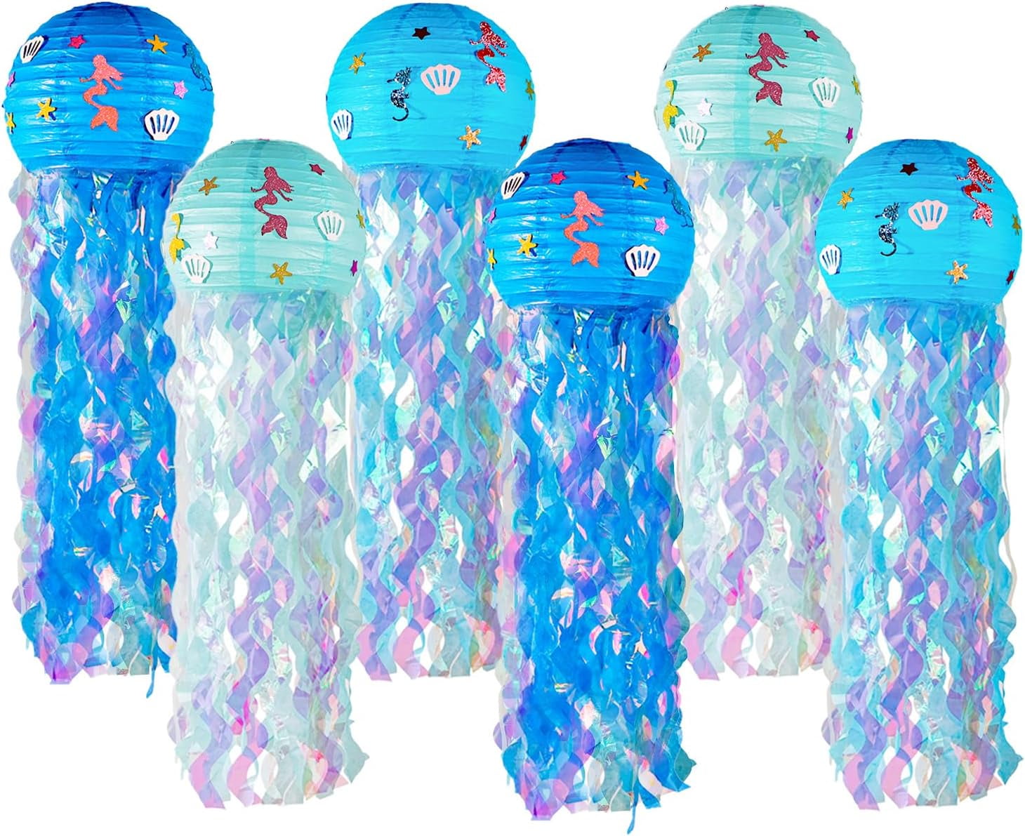 UKLL-12" Blue Jellyfish Lanterns - Mermaid Birthday Decorations, Under The Sea Party Supplies, Ocean Theme Hanging Jellyfish Decor for Classroom, Nautical Events, and Underwater Adventure (Set of 6)