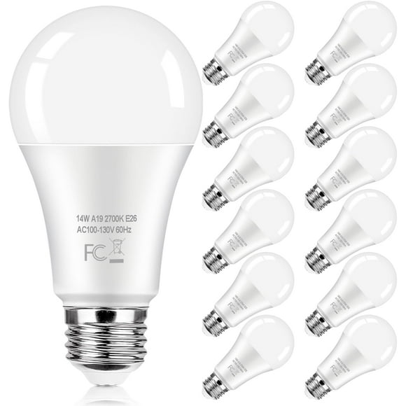 UKLL-12-Pack A19 LED Light Bulb 100 Watt Equivalent, 14W 1600LM Non-Dimmable Bright Light Bulbs, 2700K Warm White Standard E26 Base LED Bulbs for Kitchen Bathroom Home Lighting Lamp, 90+ High CRI