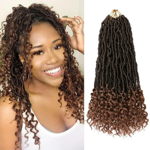 UKLL-14 Inch New Faux Locs Crochet Hair Curly End 7 Packs Pre-looped Soft Locs Crochet Braids Hair Synthetic Wavy Bohemian Goddess Locs Braiding Hair for Women (12Strands/pack T30#)