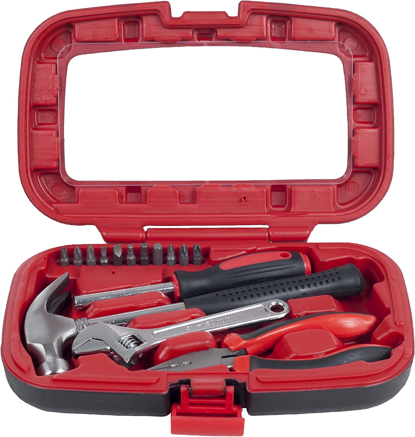 UKLL-15-Piece Tool Set - Household Tool Kit with Hammer, Multi-Bit Screwdriver Set, Pliers, Wrench- Tools and Equipment for DIY Projects by (Red)