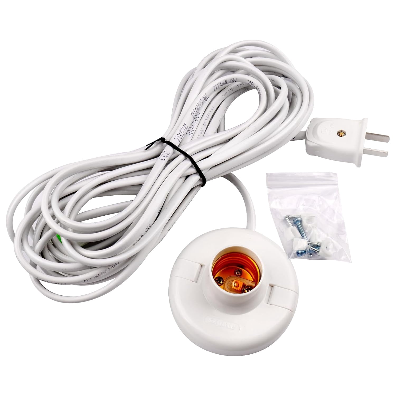UKLL-1pcs White Hanging Light Cord E27 Light Bulb Socket to 2-Prong with On/Off Switch (About 80mm Base & 26ft Wire)
