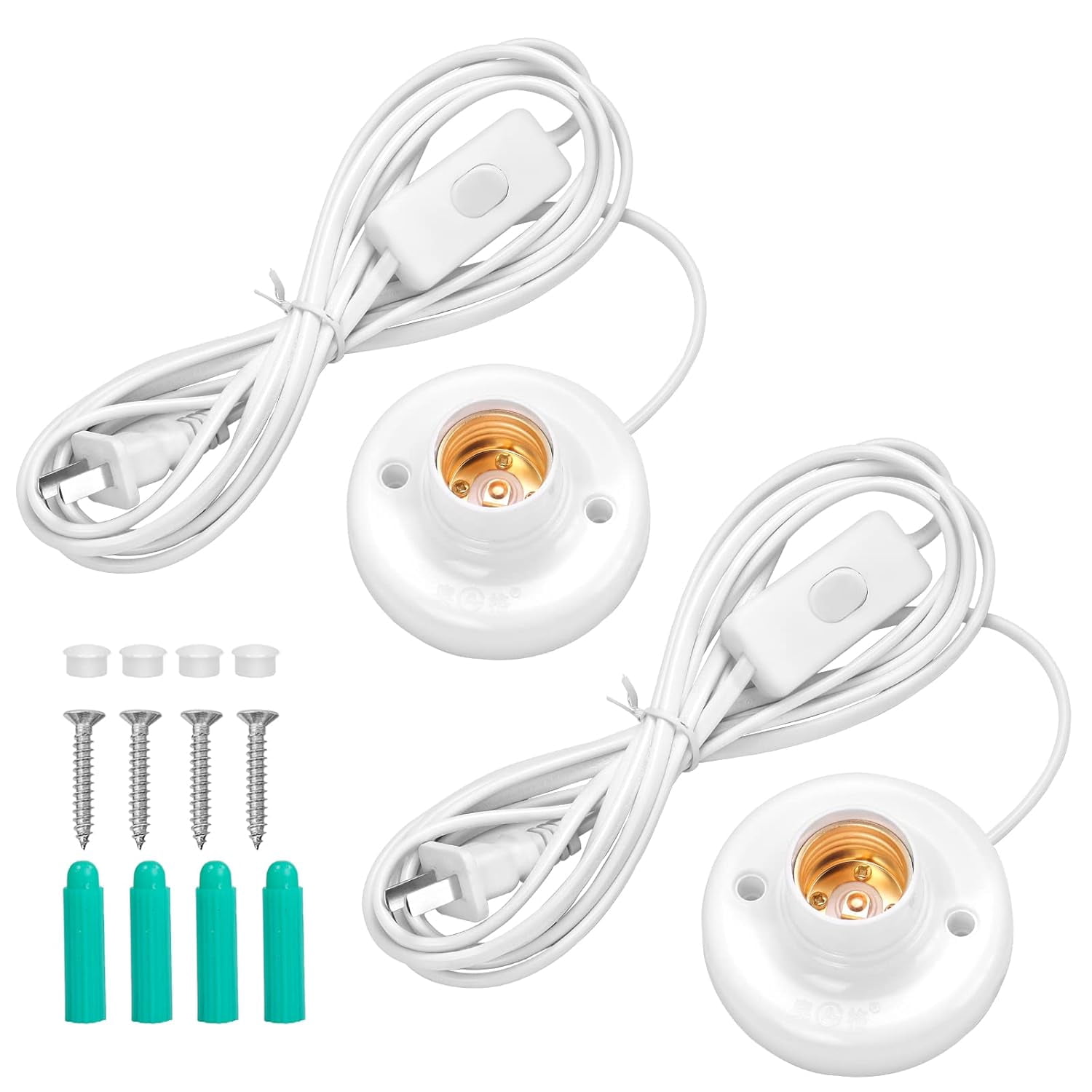 UKLL-2 Pcs 9.84 ft Light Socket with Cord E26/ E27 Light Bulb Socket with On/Off Switch Hanging Light Cord Extension,for Garage Installation Lighting (2)