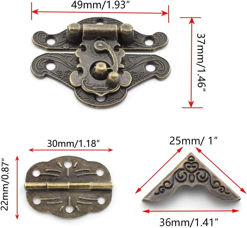 Uxcell Small Hinges For Wooden Box, Vintage Engraved Swing Arm Right Latch Hook Hasp With Screws 49x38mm Bronze 2 Pcs