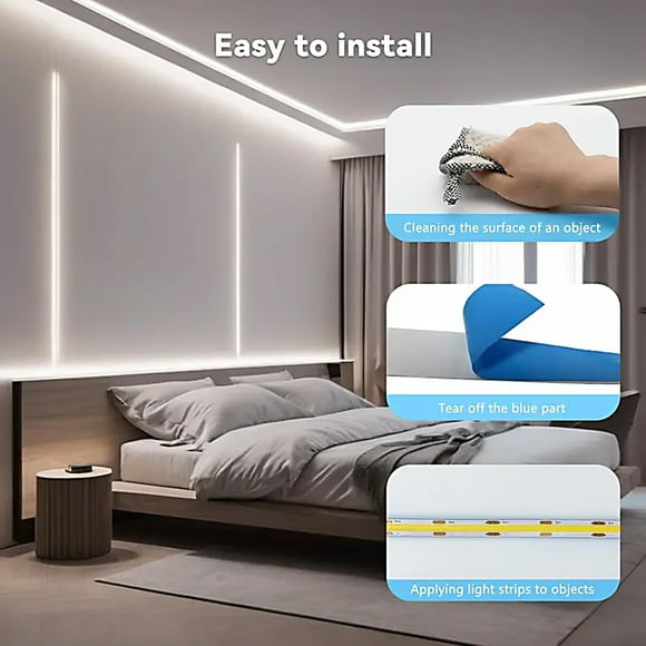 UKLL-24V COB LED Strip Light 32.8 FT COB Flexible White LED Strip Light for TV Party Other Home Indoor Decor (White 32.8ft)