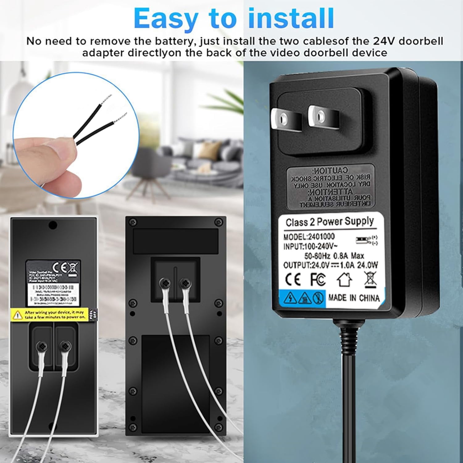 UKLL-24V Doorbell Transformer - 110V/120V AC to DC 24V Adapter - Compatible with Ring Doorbell, Thermostat, LED Strip Light - 19.6FT Black Cord