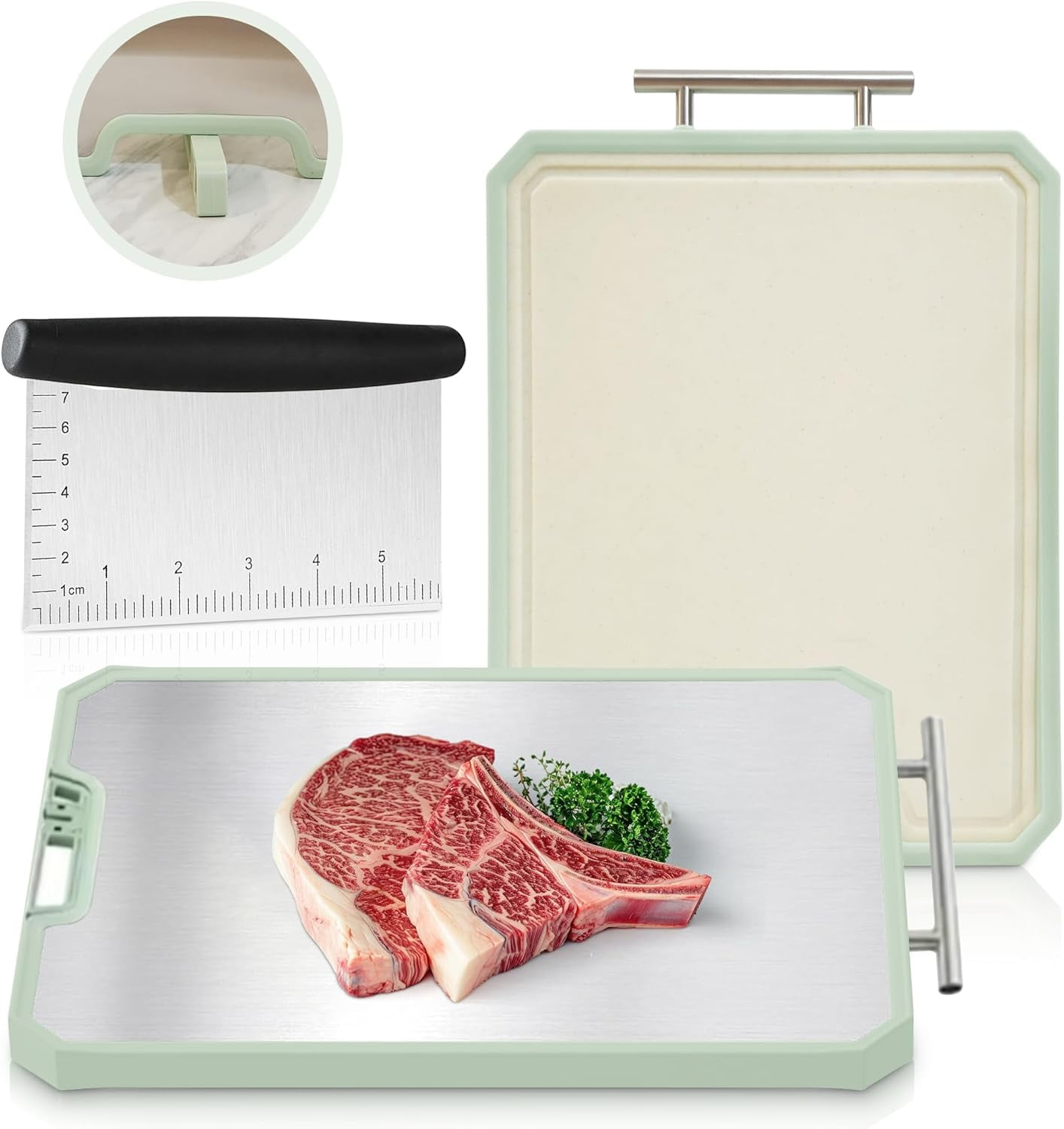 304 Stainless Steel Chopping Board With Lid – Large Square Non-Slip Cutting Board For Kitchen