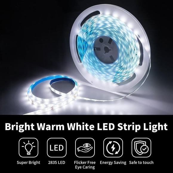 UKLL-32.8ft/10M White LED Strip Light, 24V 2835 SMD 600 LEDs Flexible Cuttable Waterproof LED Tape Light for Bedroom Kitchen Cabinet Wardrobe TV (Power Adapter not Included)