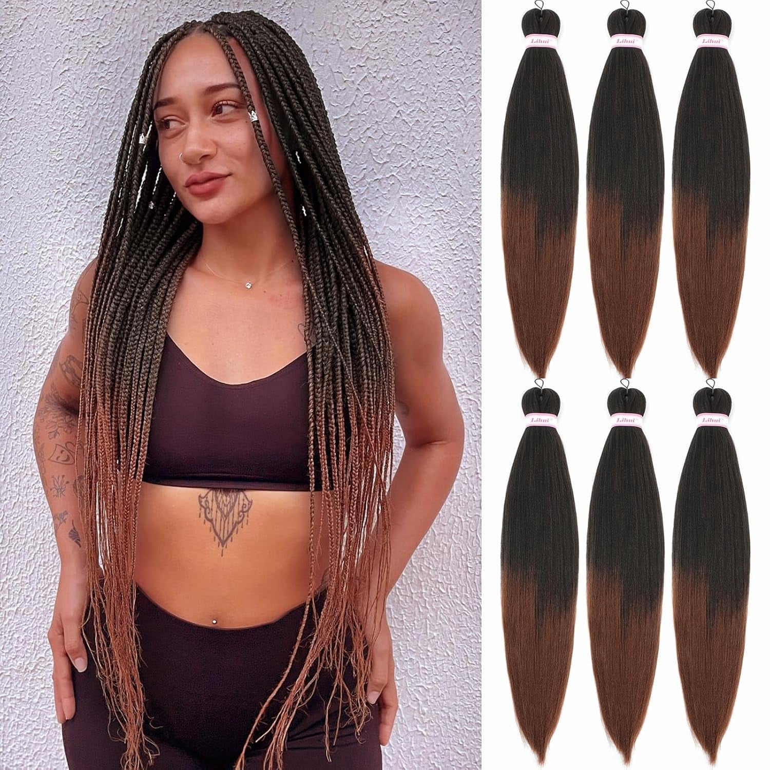 UKLL-32 Inch Braiding Hair Pre Stretched Ombre Brown Pre Stretched ...